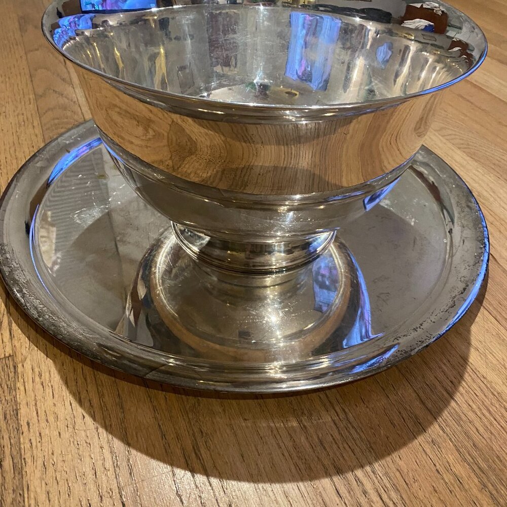 Antique Silver Punch Bowl, Silver Tray and 30 Silver Mugs